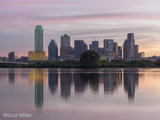 Fine photographic print of downtown dallas and flooded Trinity River by Scot Miller, at Sun to Moon Gallery, Dallas, TX